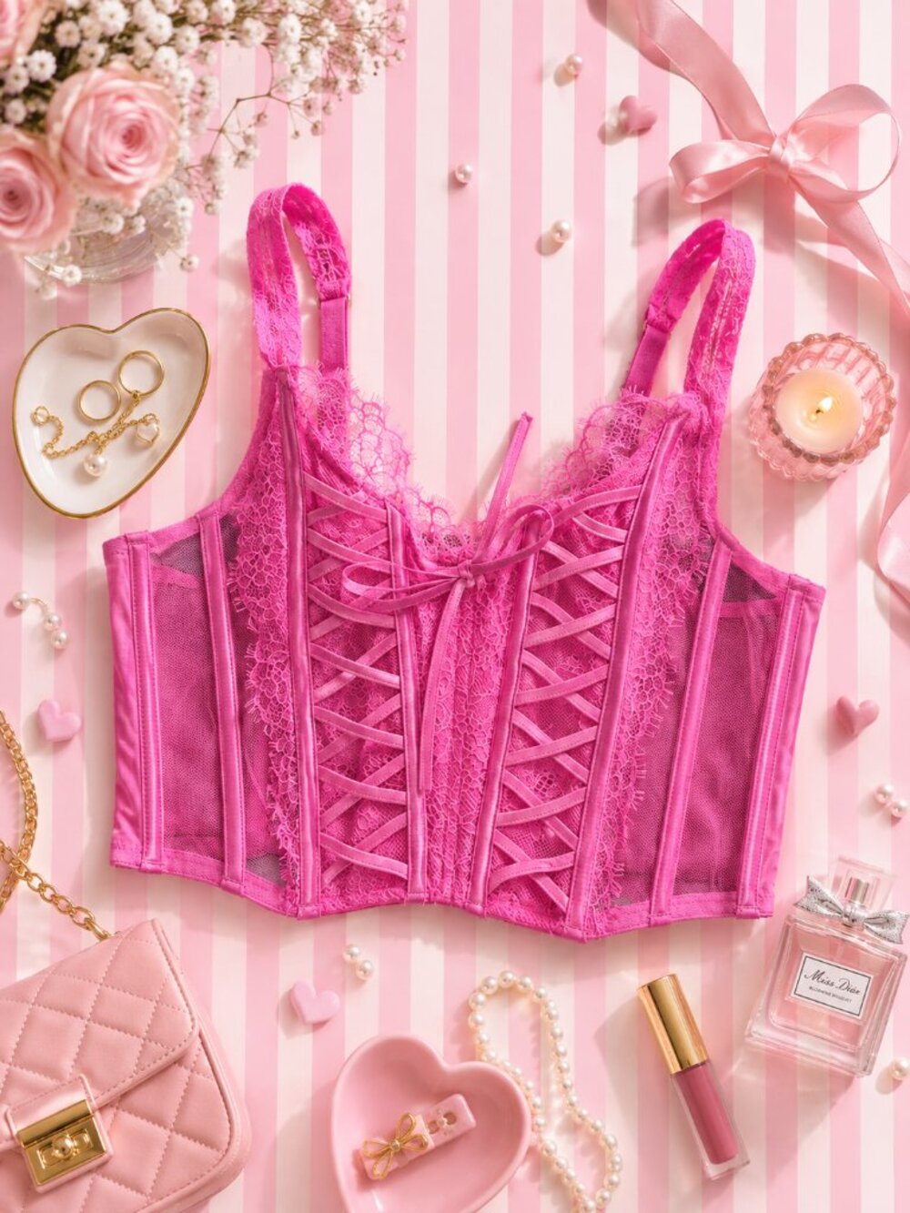 Victoria's Secret Lace Corset Crop Top (Pink)